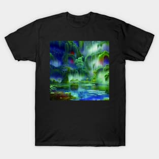 Magical Blue Landscape Painting with Peaceful Illustrations T-Shirt